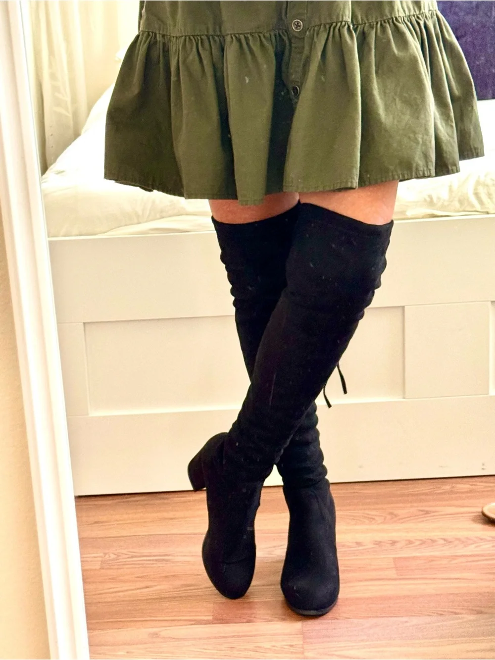 Over-the-Knee Black Suede Block Heel Boots - Women